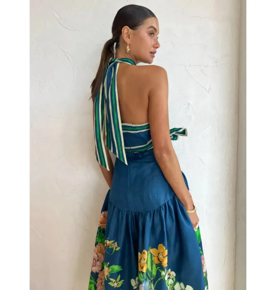 Alemais Lyla Halter Midi Dress Royal Blue Size AU 10 for rent on The Volte - main image