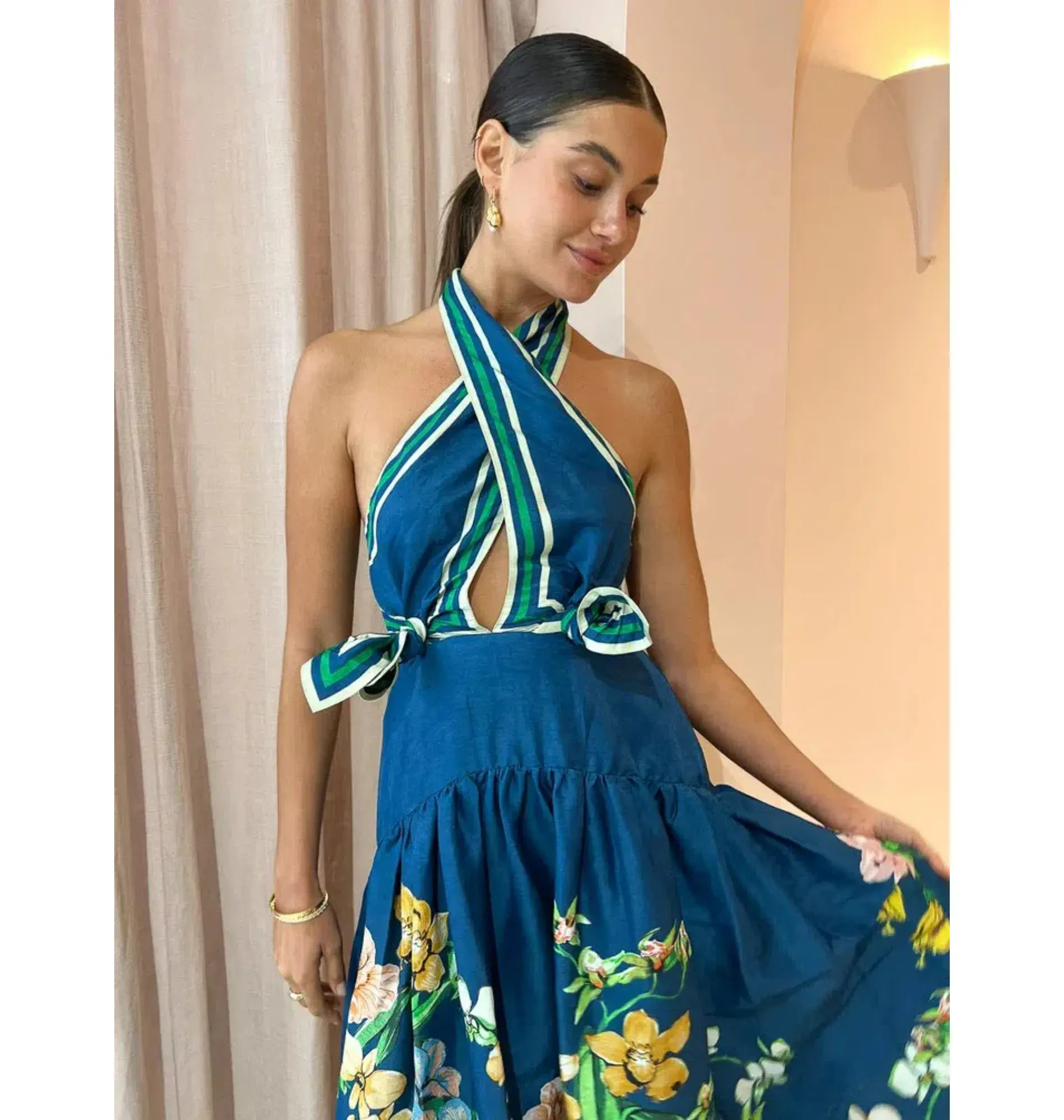 Alemais Lyla Halter Midi Dress Royal Blue Size AU 10 - Image 4