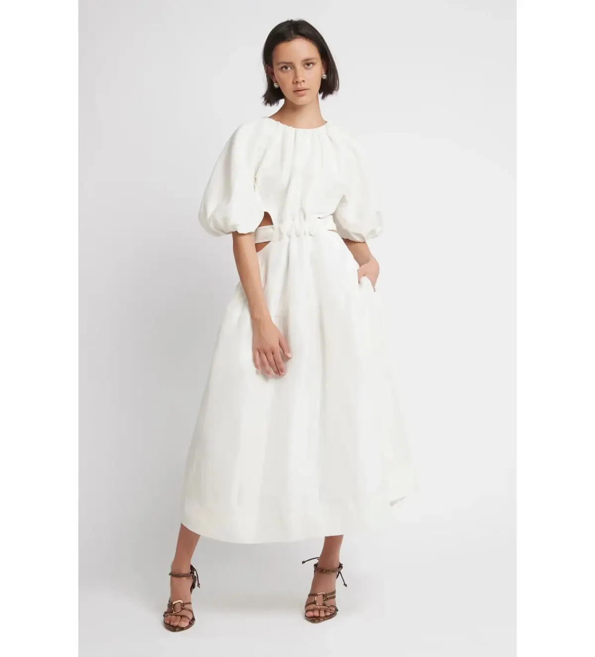 Aje Mimosa Cut Out Midi Dress Ivory Size AU 10 - Image 1