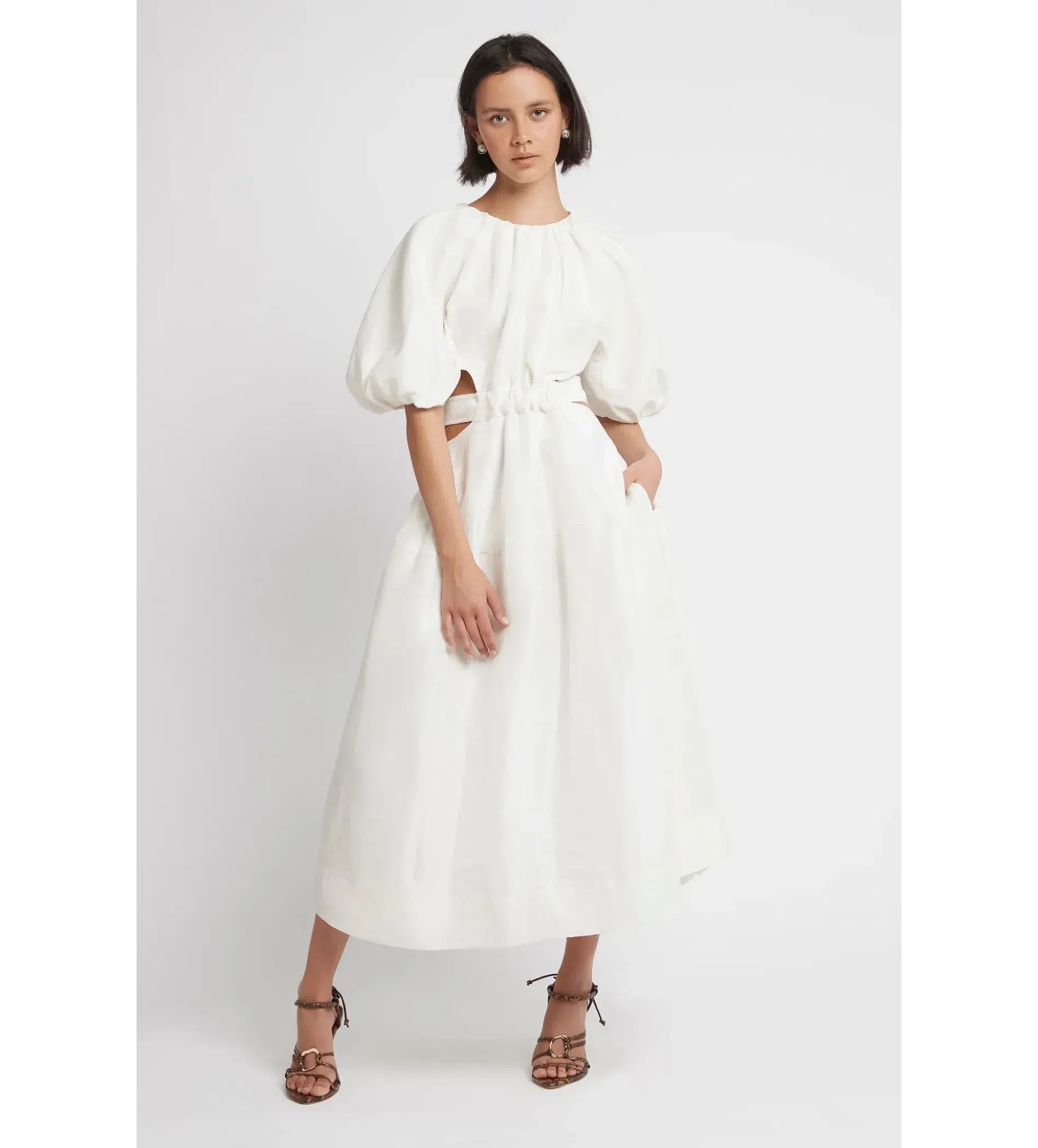 Aje Mimosa Cut Out Midi Dress Ivory Size AU 10 - Image 1