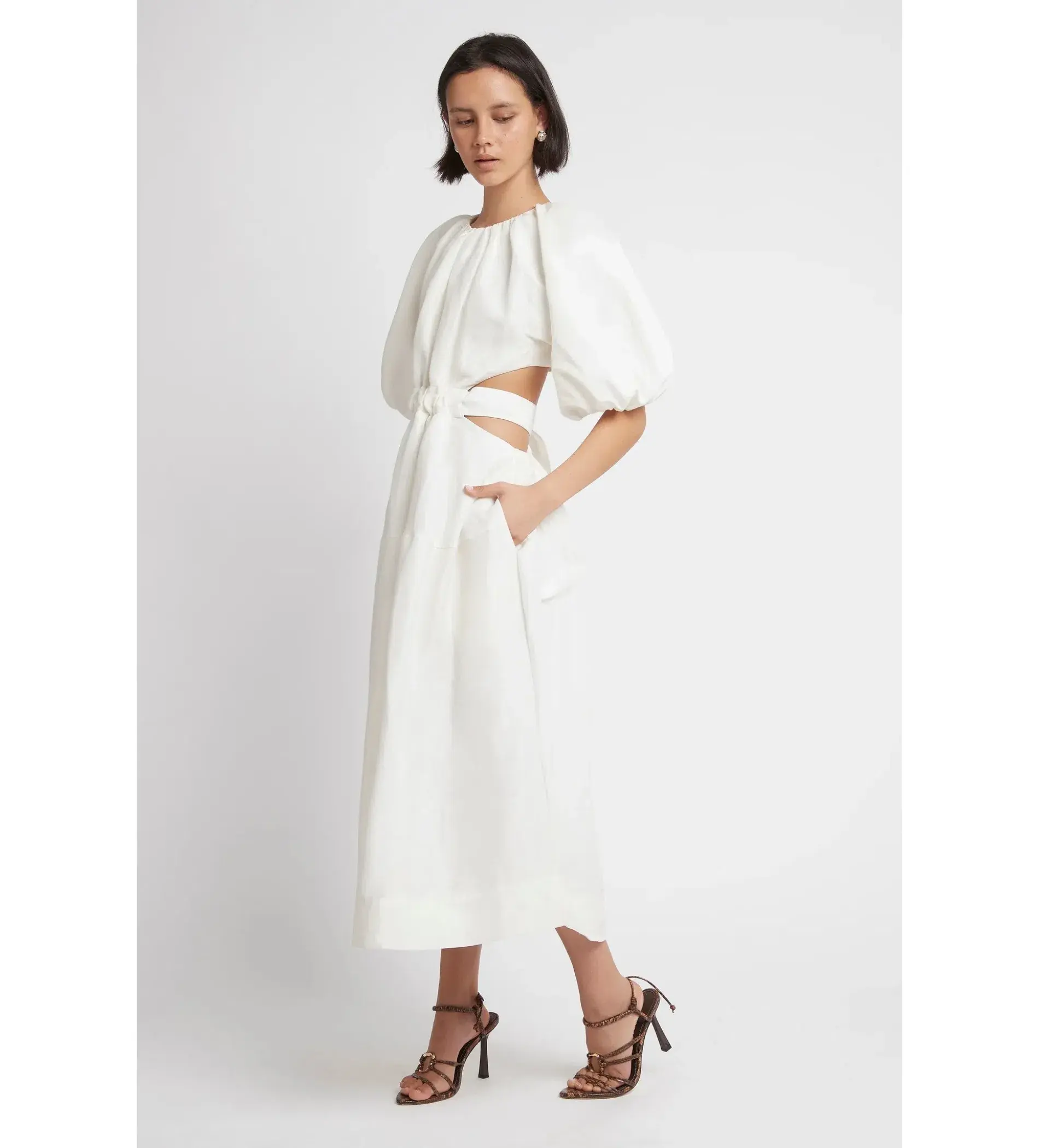 Aje Mimosa Cut Out Midi Dress Ivory Size AU 10 - Image 2