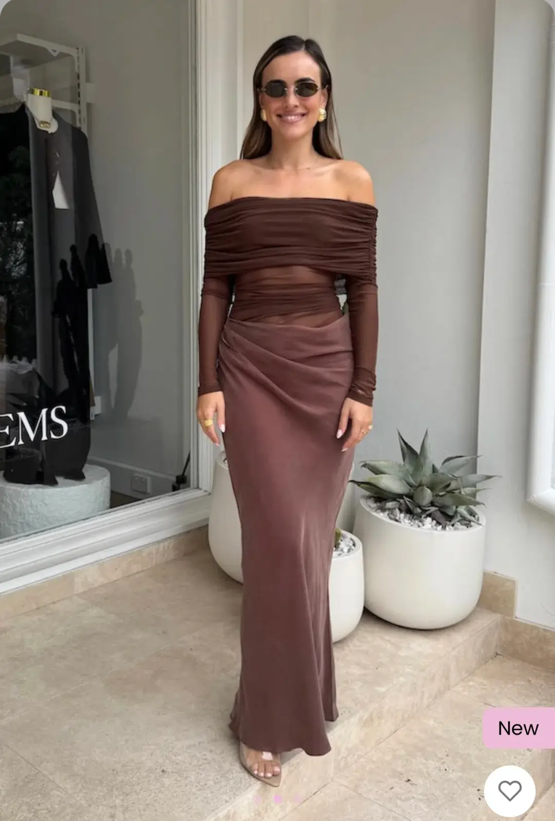 Benni - Yasmin off shoulder Maxi Dress in Chocolate - Size 10 for rent on The Volte - main image