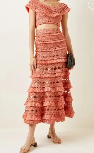 Zimmermann Postcard Fringe Crochet Midi Skirt Pink - Image 1