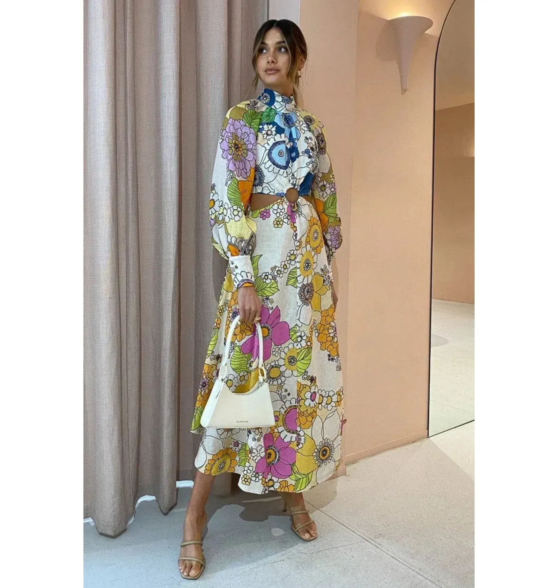 Alemais Farrah Cut Out Midi Dress Floral Multi Size AU 8 - Image 2