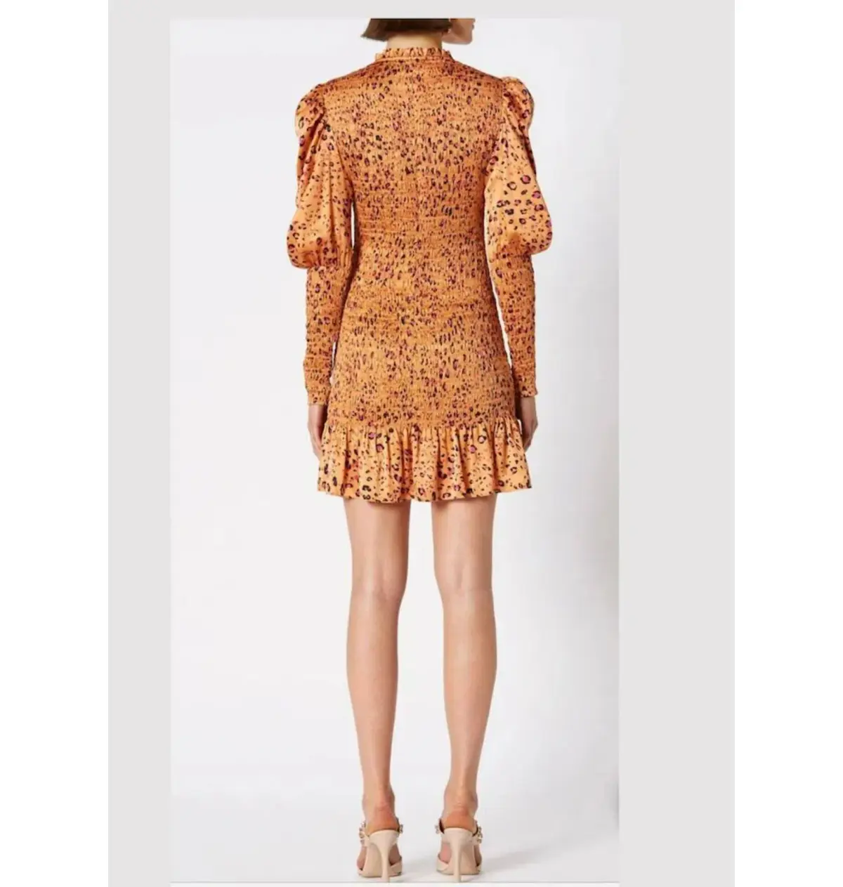 Scanlan Theodore Silk Leopard Shirred Mini Dress Brown Size AU 6 - Image 2