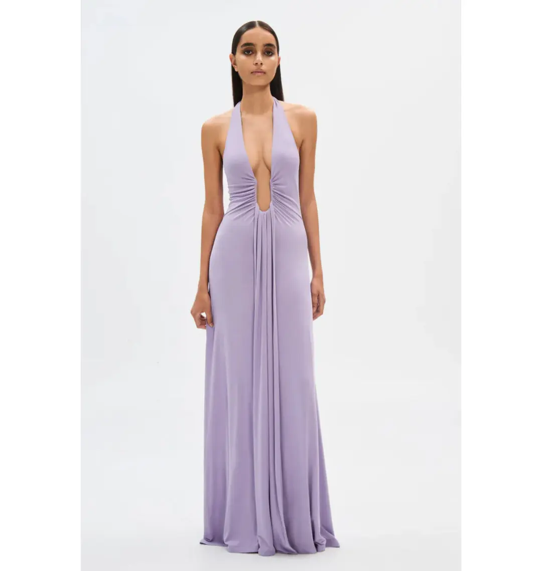 MISHA Jennifer Cupro Maxi Dress Lilac Size 4/XXS for rent on The Volte - main image