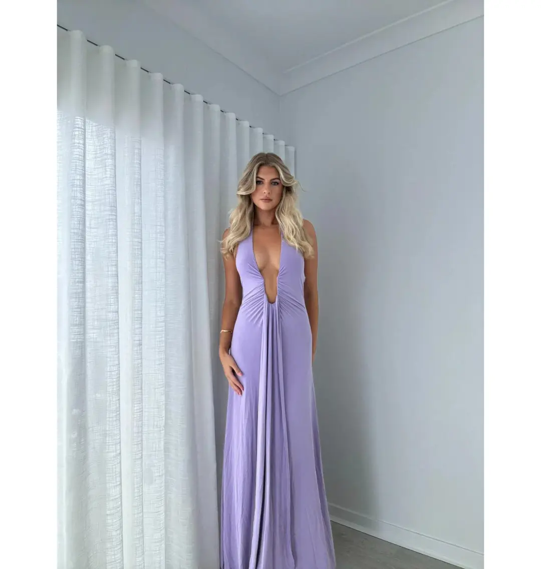 MISHA Jennifer Cupro Maxi Dress Lilac Size 4/XXS for rent on The Volte - main image