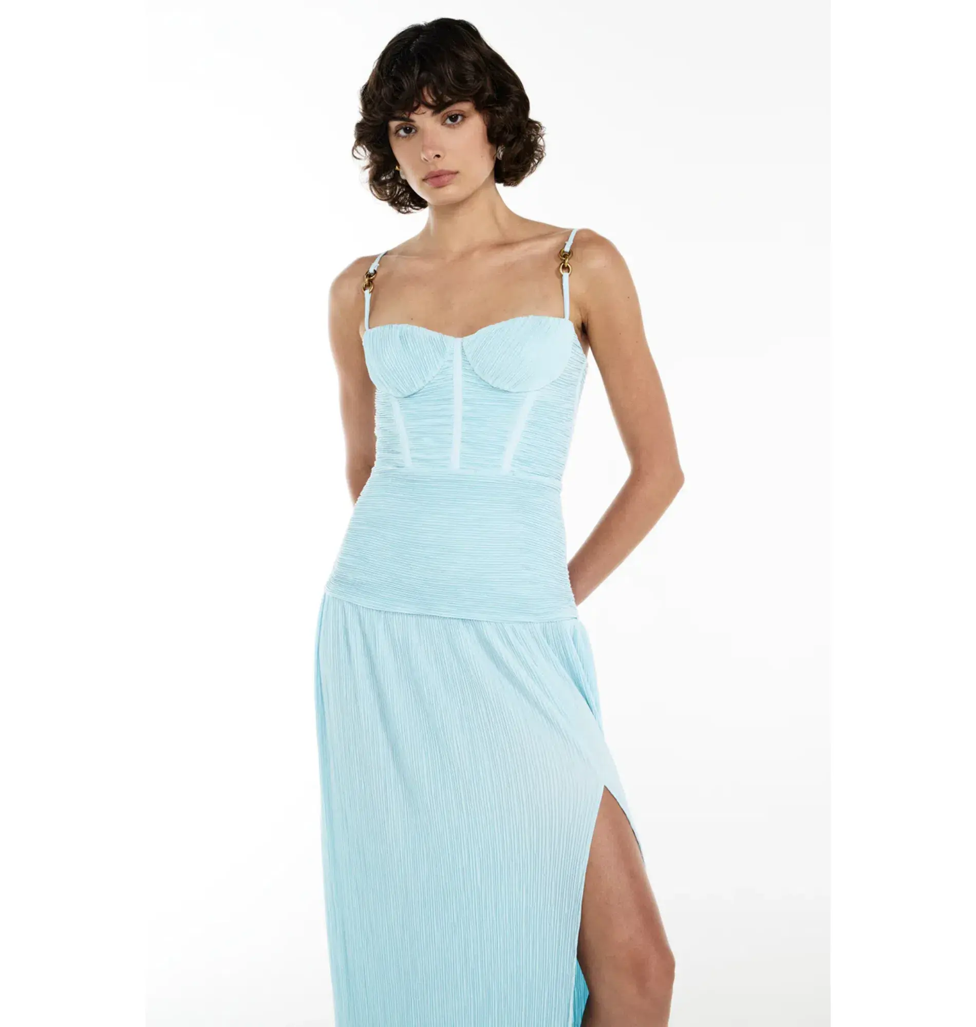 Manning Cartell Double Time Pleat Dress Acqua Spritz Size AU 6 - Image 3