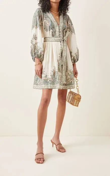 Zimmermann Brighton Paisley Tie Waist Party Mini Dress Print Size 1 / AU 10  - Image 2