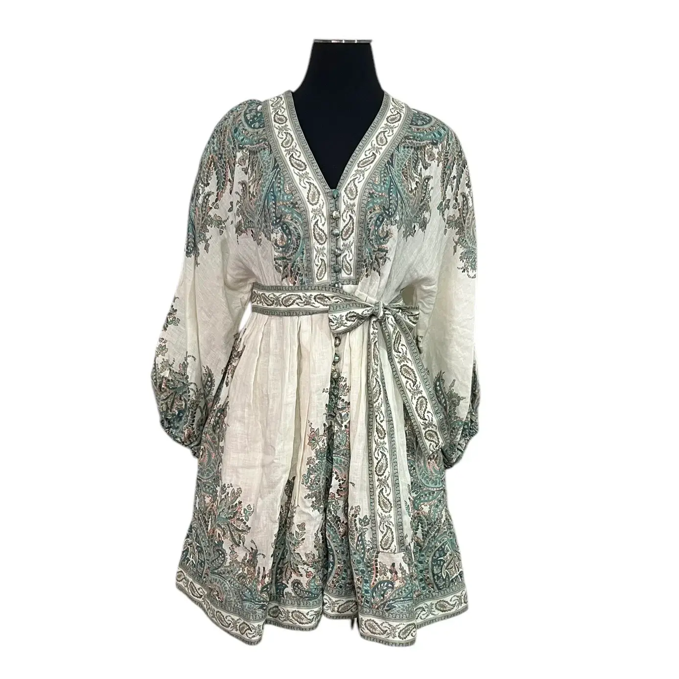Zimmermann Brighton Paisley Tie Waist Party Mini Dress Print Size 1 / AU 10  - Image 3