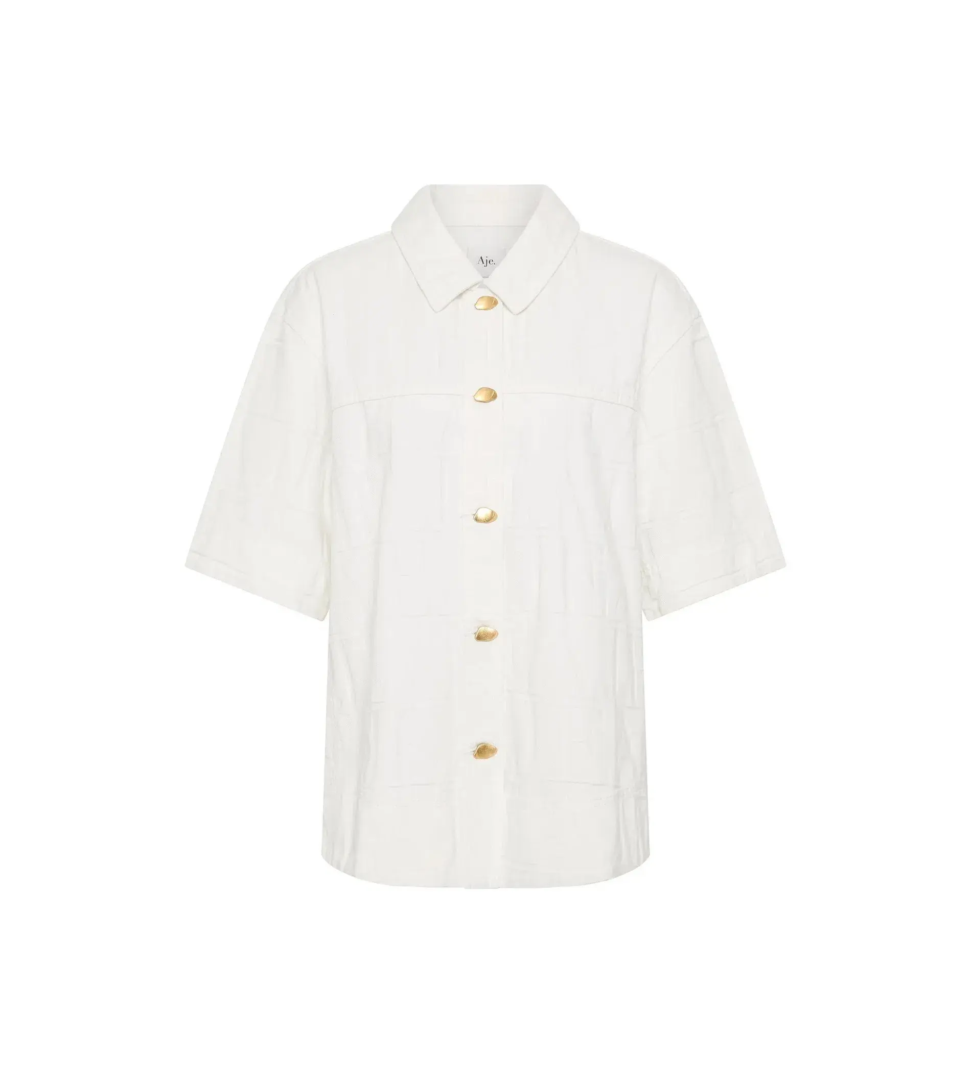 Aje Helm Denim Shirt Ivory Logo Wash Size AU 8 - Image 5