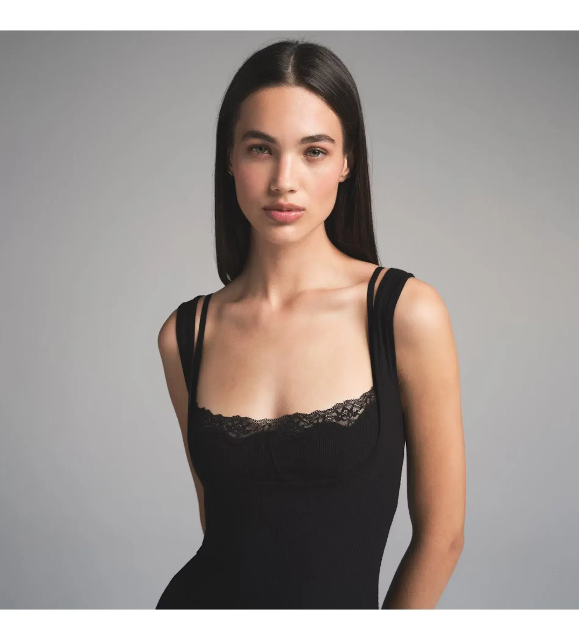 SKIMS Soft Lounge Lace Long Dress With Bralette Black Size S/AU 8 - Image 3