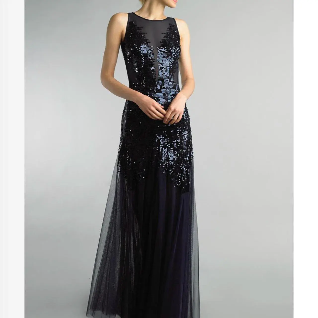 Bariano Mesh Sequin Gown Black Size 10 - Image 1