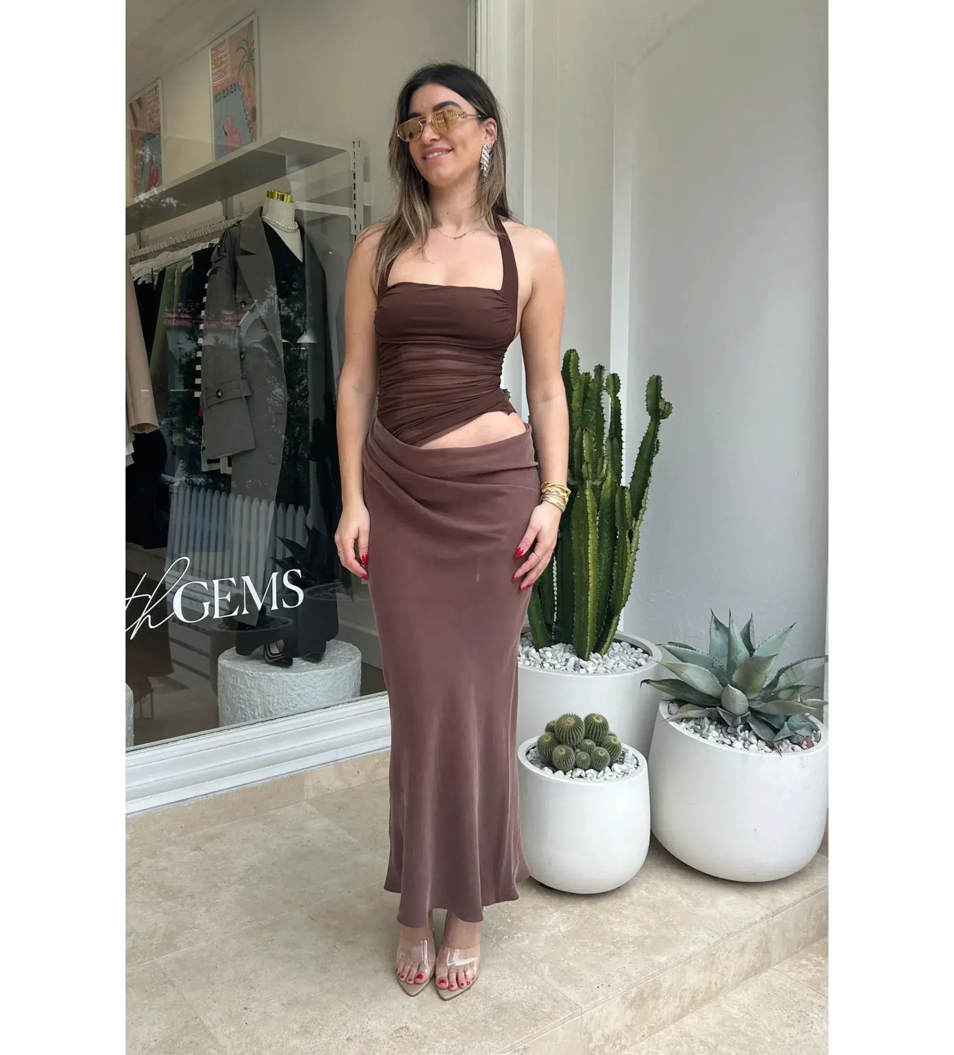 Benni Gina Halter Dress Chocolate Size 8 - Image 1