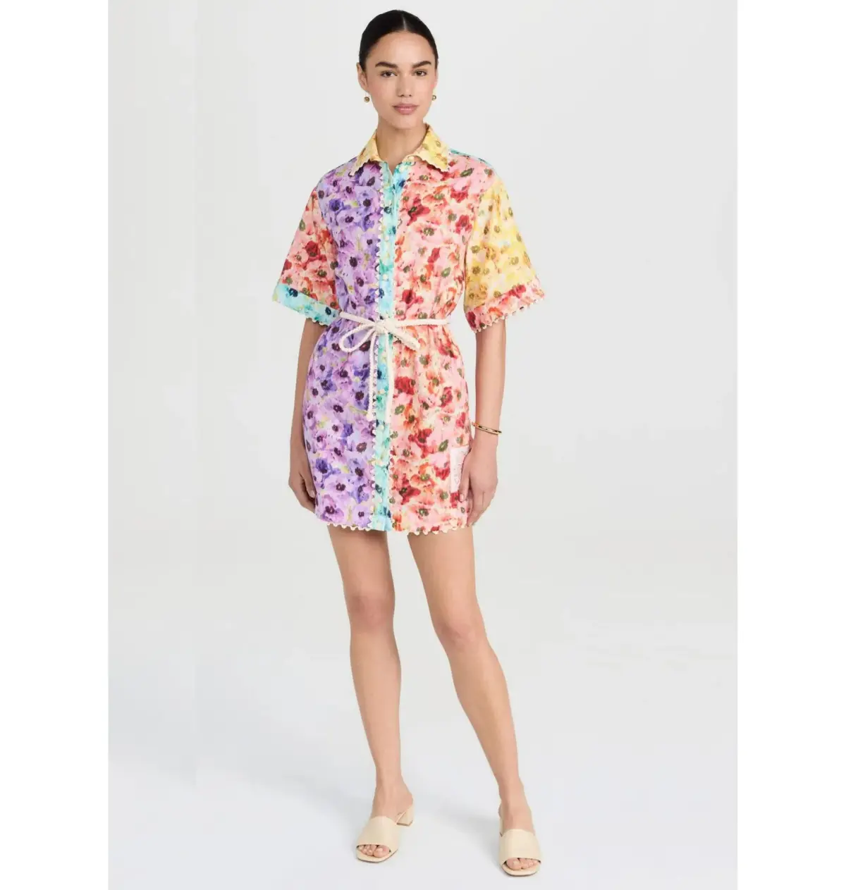 Zimmermann Lightburst Trimmed Shirt Mini Dress in Spliced Size 1/AU 10 - Image 1