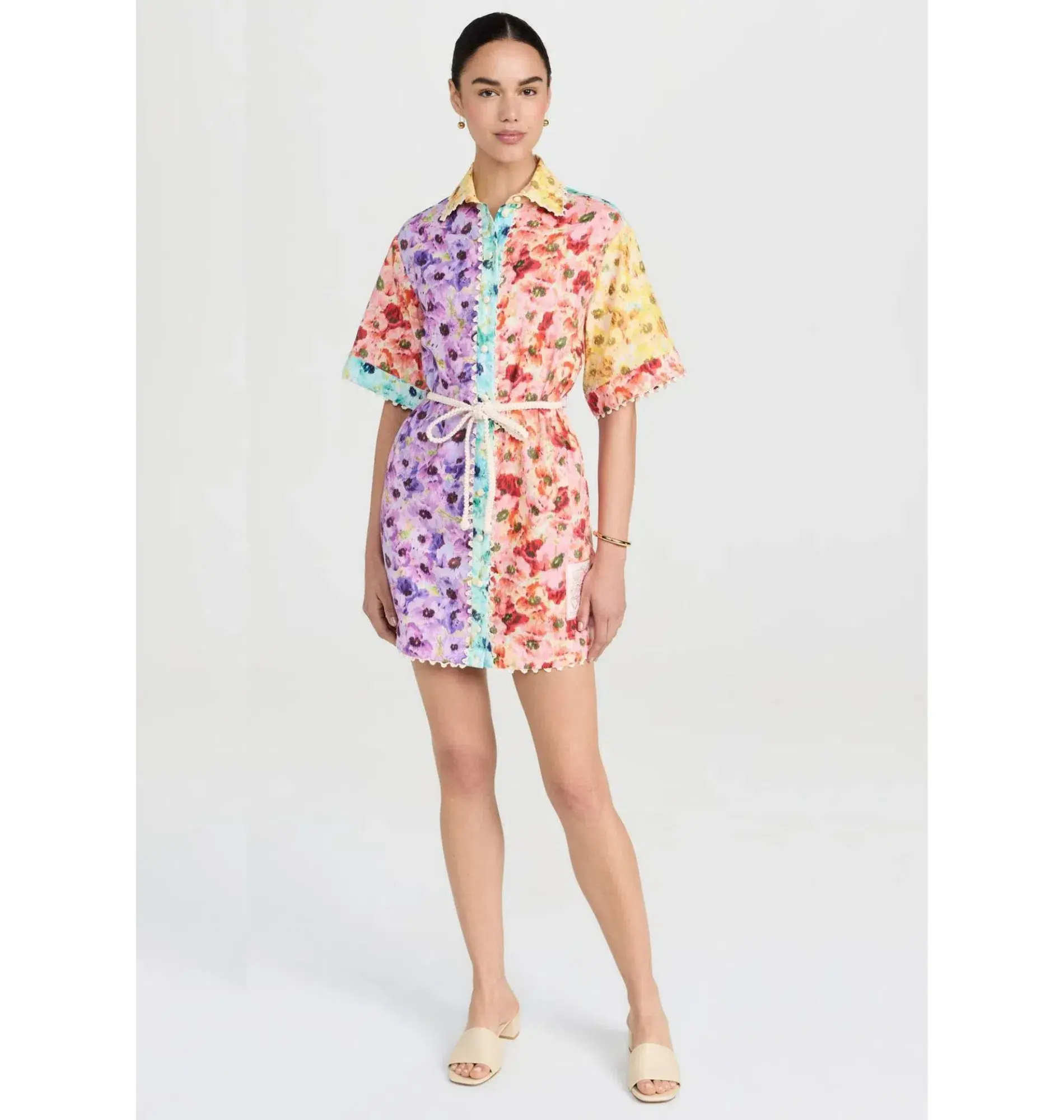 Zimmermann Lightburst Trimmed Shirt Mini Dress in Spliced Size 1/AU 10 - Image 1