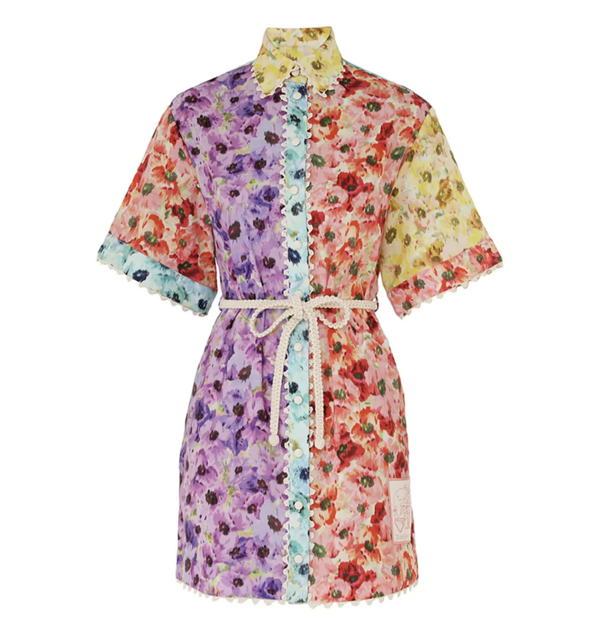 Zimmermann Lightburst Trimmed Shirt Mini Dress in Spliced Size 1/AU 10 - Image 4