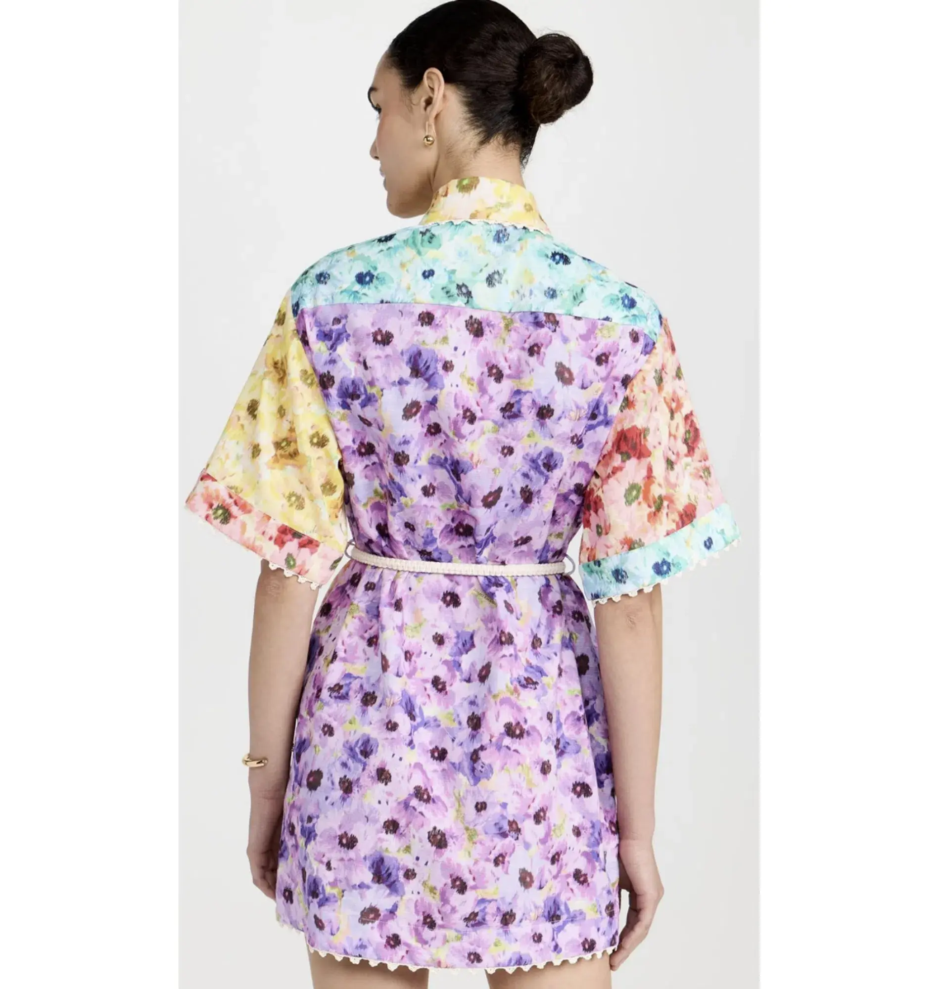 Zimmermann Lightburst Trimmed Shirt Mini Dress in Spliced Size 1/AU 10 - Image 3