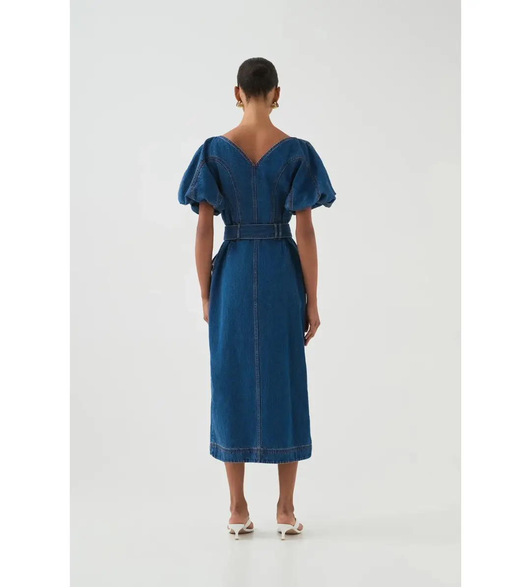 Aje Harper Denim Midi Dress Classic Wash Size AU 8 for rent on The Volte - main image