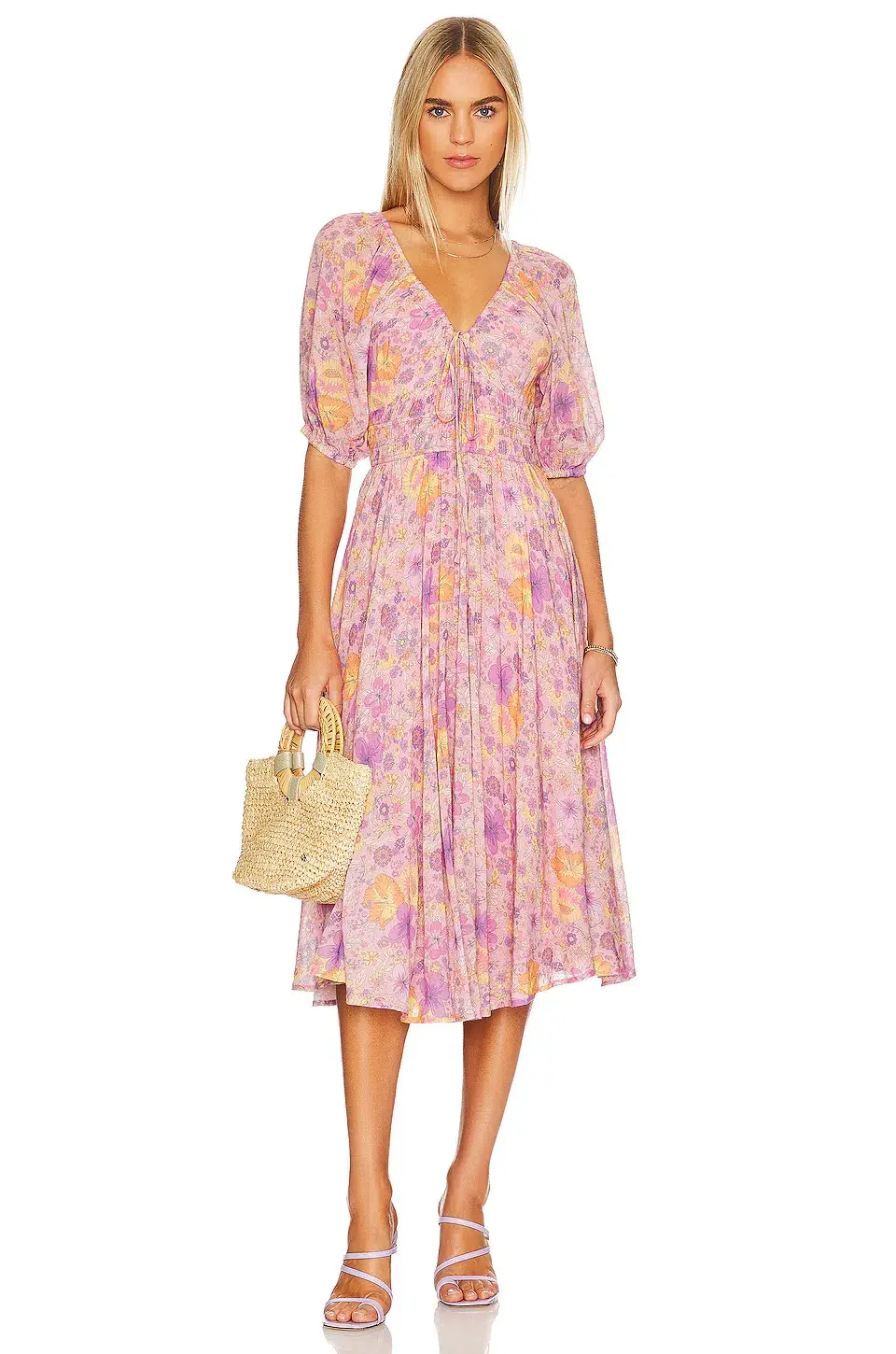 Spell & The Gypsy Hibiscus Lane Organic Cotton Midi Dress Pink Size 12/L - Image 1