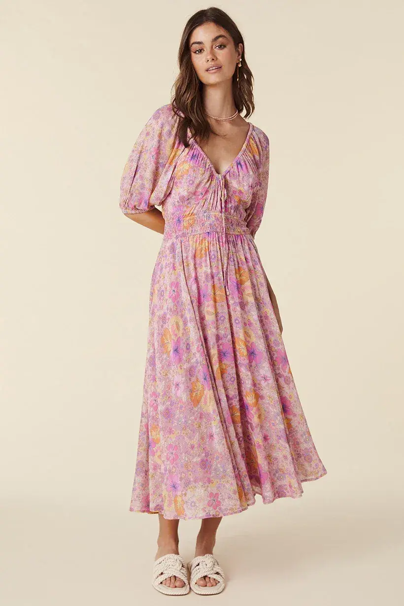 Spell & The Gypsy Hibiscus Lane Organic Cotton Midi Dress Pink Size 12/L - Image 4