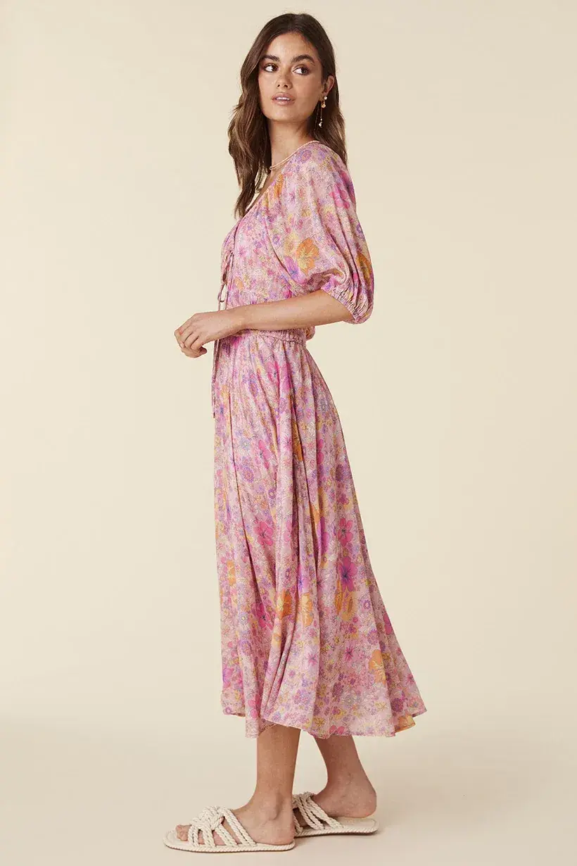 Spell & The Gypsy Hibiscus Lane Organic Cotton Midi Dress Pink Size 12/L - Image 5