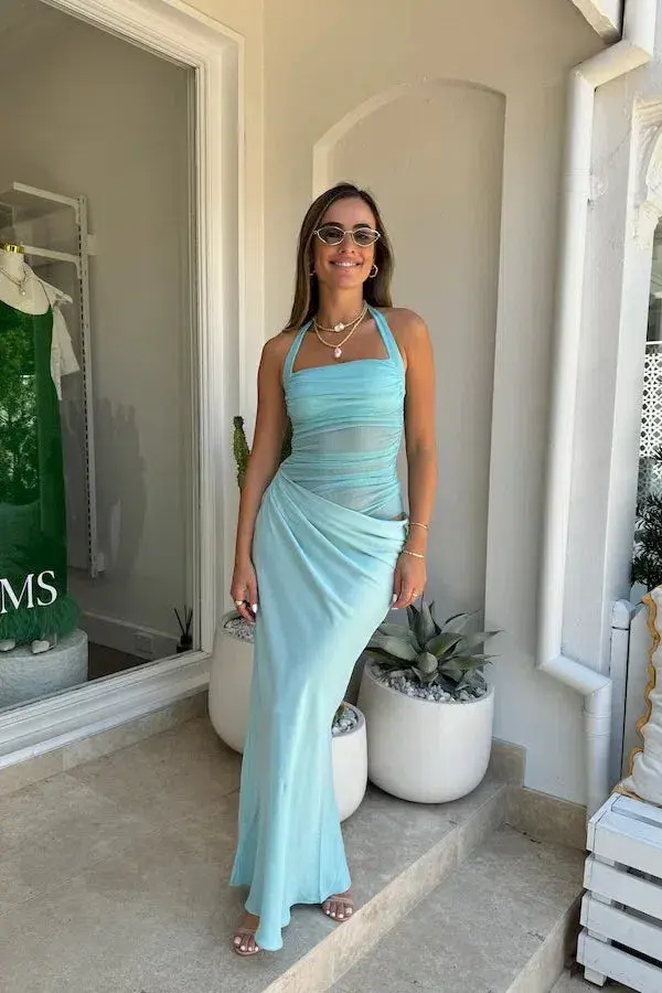 Benni  Gina Halter Maxi Dress Aqua Size 8 - Image 1