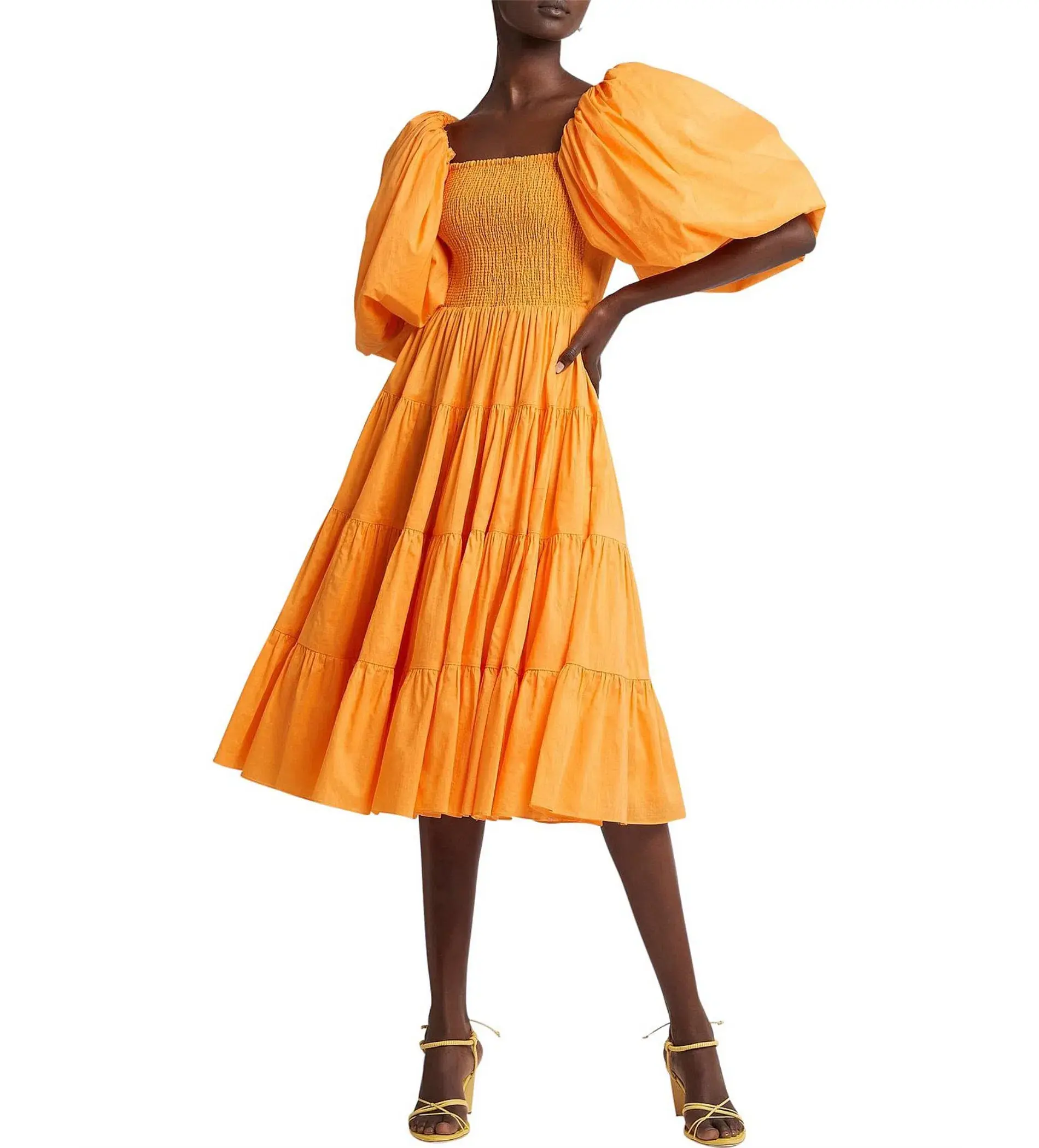 Aje Cherished Puff Sleeve Midi Dress Orange Size AU 10 - Image 1