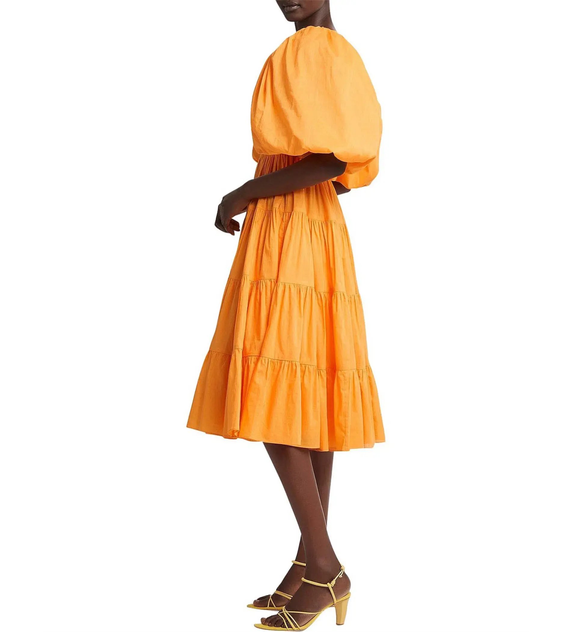 Aje Cherished Puff Sleeve Midi Dress Orange Size AU 10 - Image 2