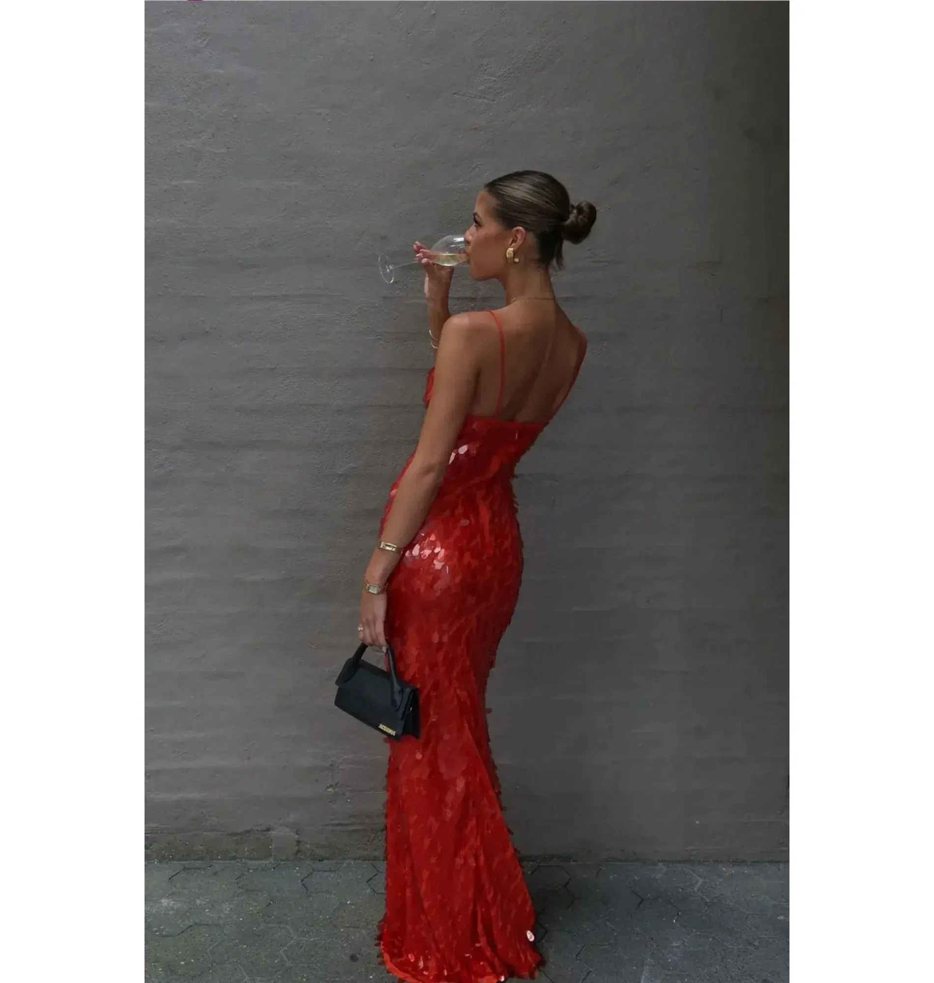 Misha Sapphire Sequin Maxi Dress Red Size 10/M - Image 3