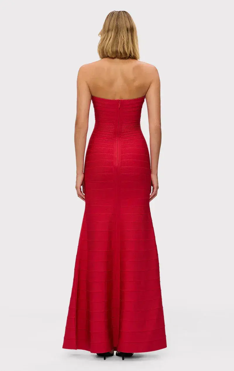 Herve Leger Lipstick Red Sara Gown Size 10 for rent on The Volte - main image