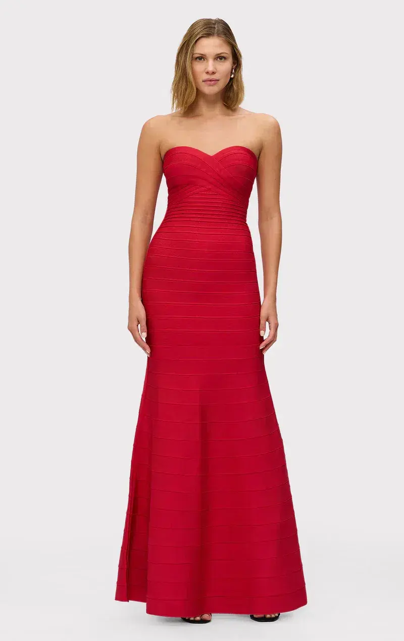Herve Leger Lipstick Red Sara Gown Size 10 for rent on The Volte - main image