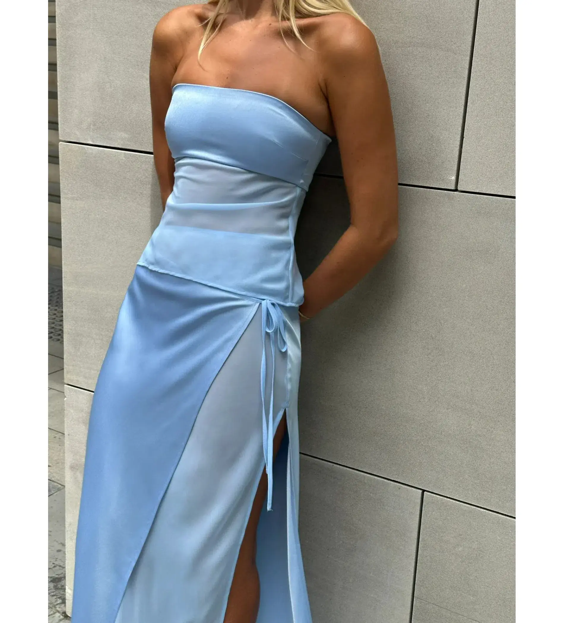 Ownley Patrice Strapless Top Size M/AU 10 and Ricky Midi Skirt Size S/AU 8 Baby Blue Set - Image 5