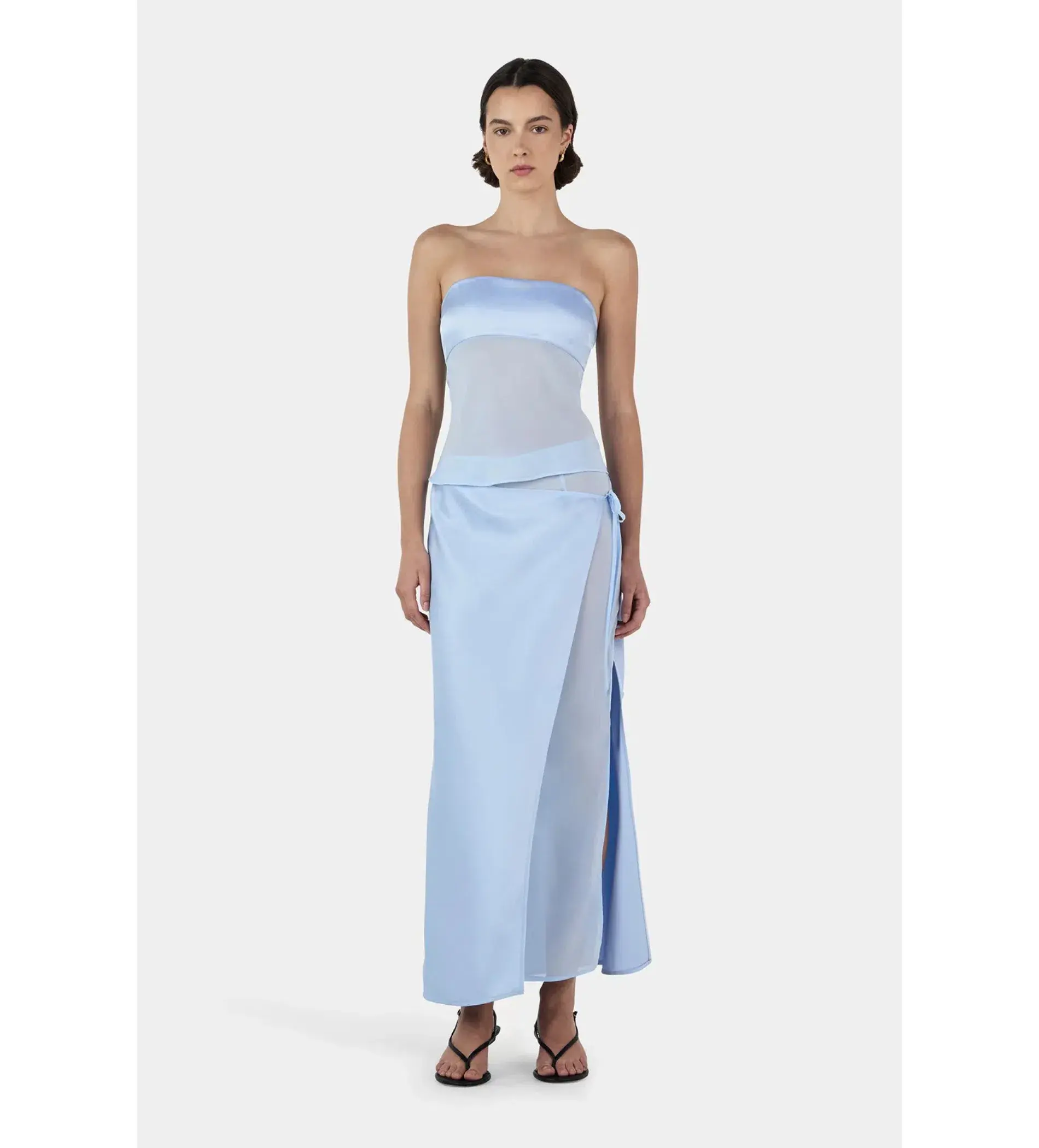 Ownley Patrice Strapless Top Size M/AU 10 and Ricky Midi Skirt Size S/AU 8 Baby Blue Set - Image 1