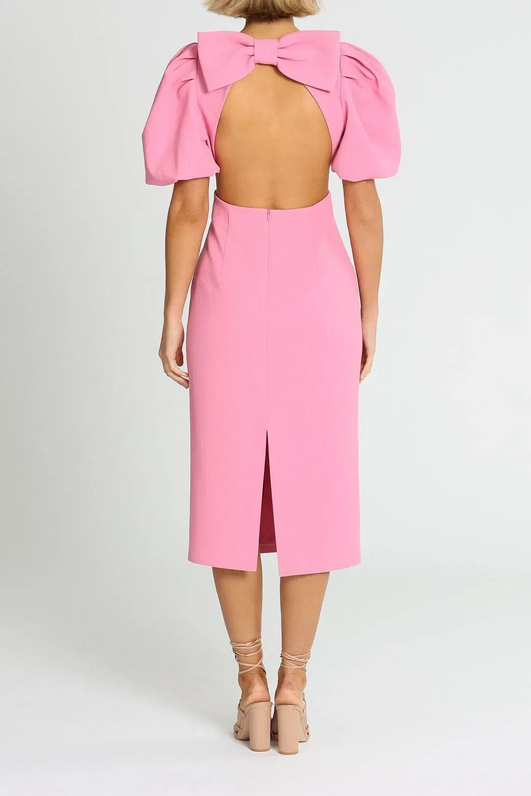Rebecca Vallance Ally Bow Midi Dress Candy Pink Size 6 for rent on The Volte - main image