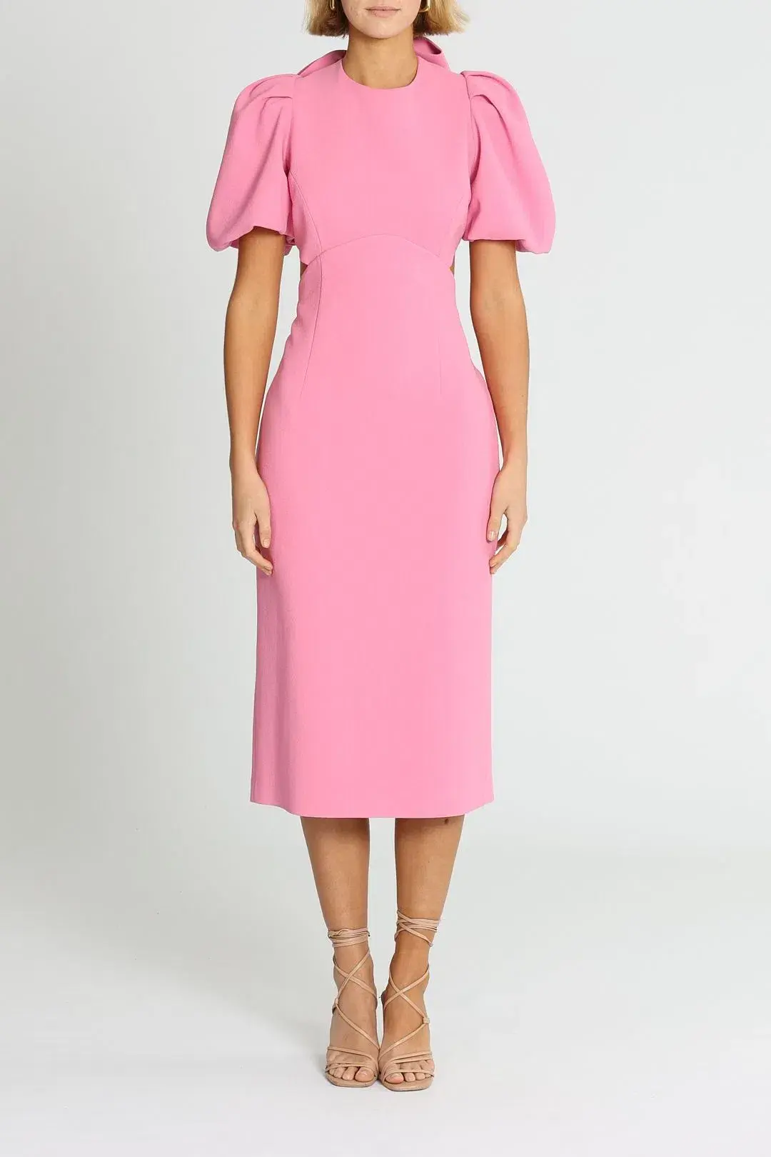 Rebecca Vallance Ally Bow Midi Dress Candy Pink Size 6 - Image 1