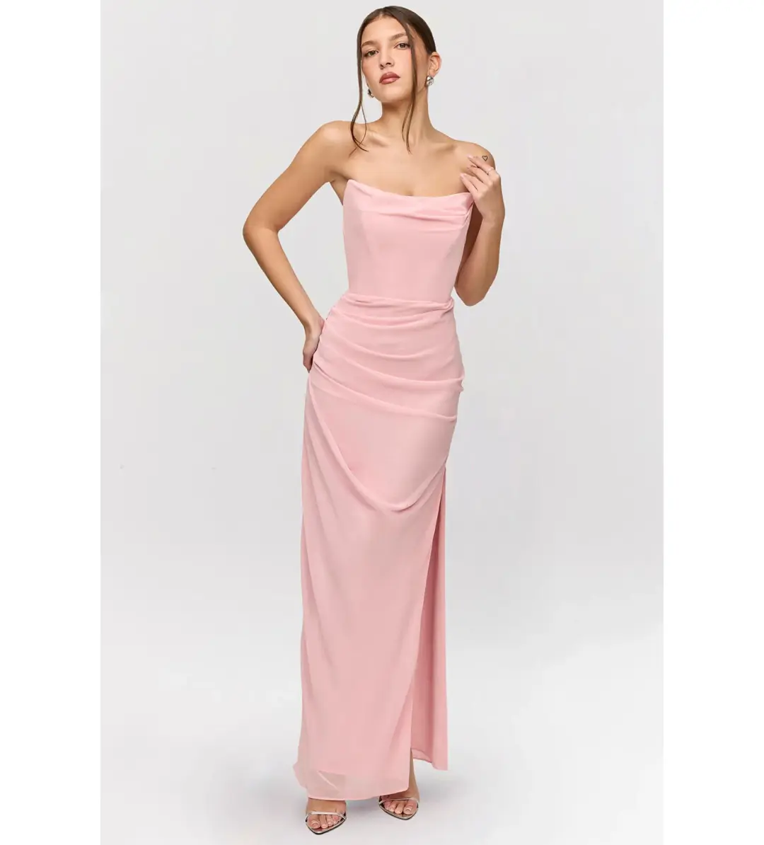 House of CB Adrienne Strapless Gown Pink Quartz Georgette Size XS / AU 6 for rent on The Volte - main image