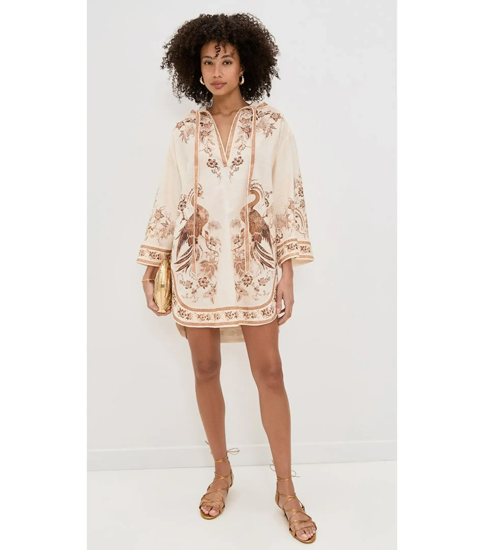 Zimmermann Ascension Tunic Mini Dress Cream Tan Floral Size 0 / Size AU 8 - Image 1