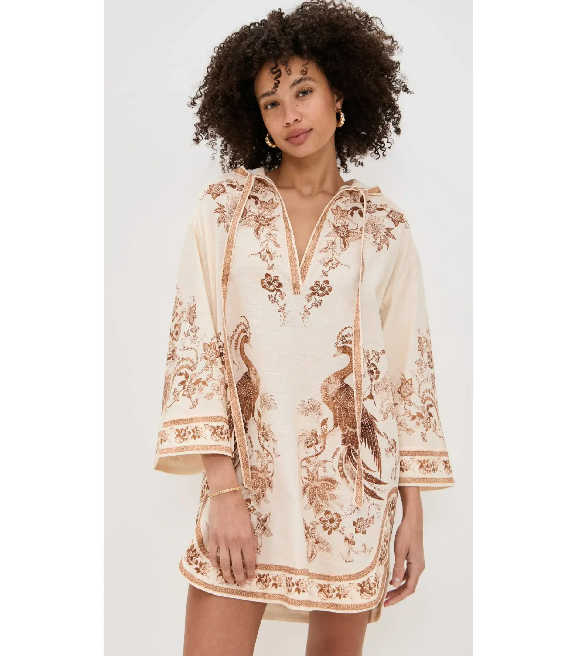 Zimmermann Ascension Tunic Mini Dress Cream Tan Floral Size 1 / AU 10 - Image 2
