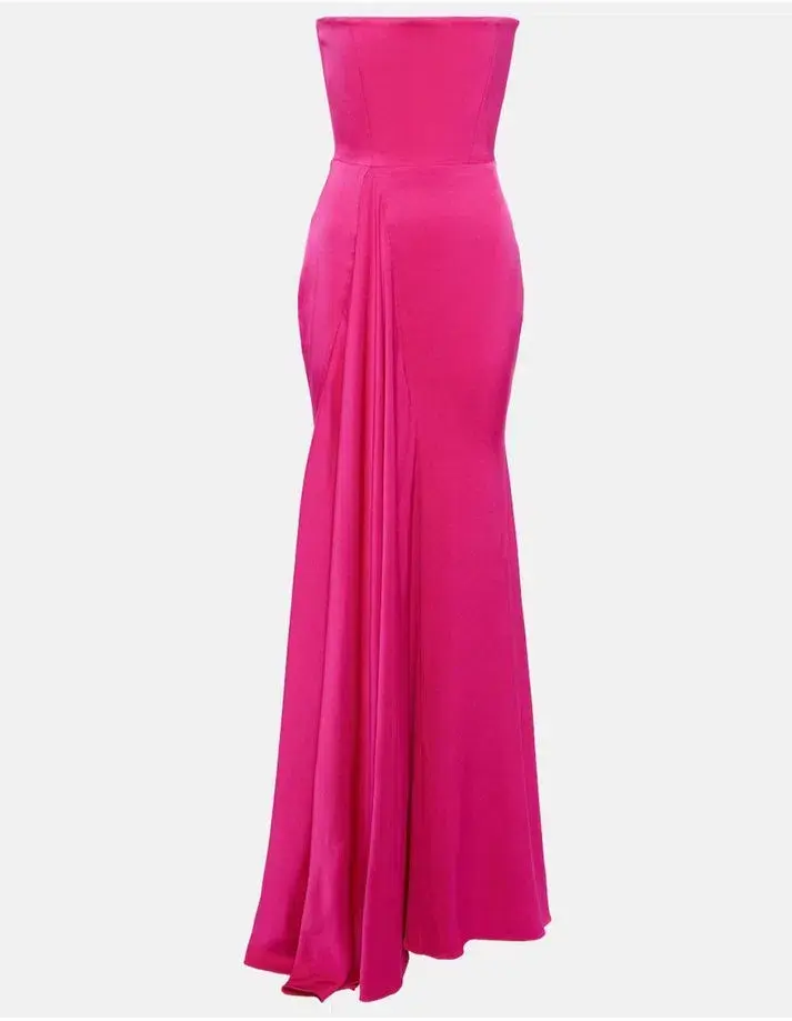 Alex Perry Strapless Draped Crêpe Satin Gown Raspberry Size AU 8 - Image 3