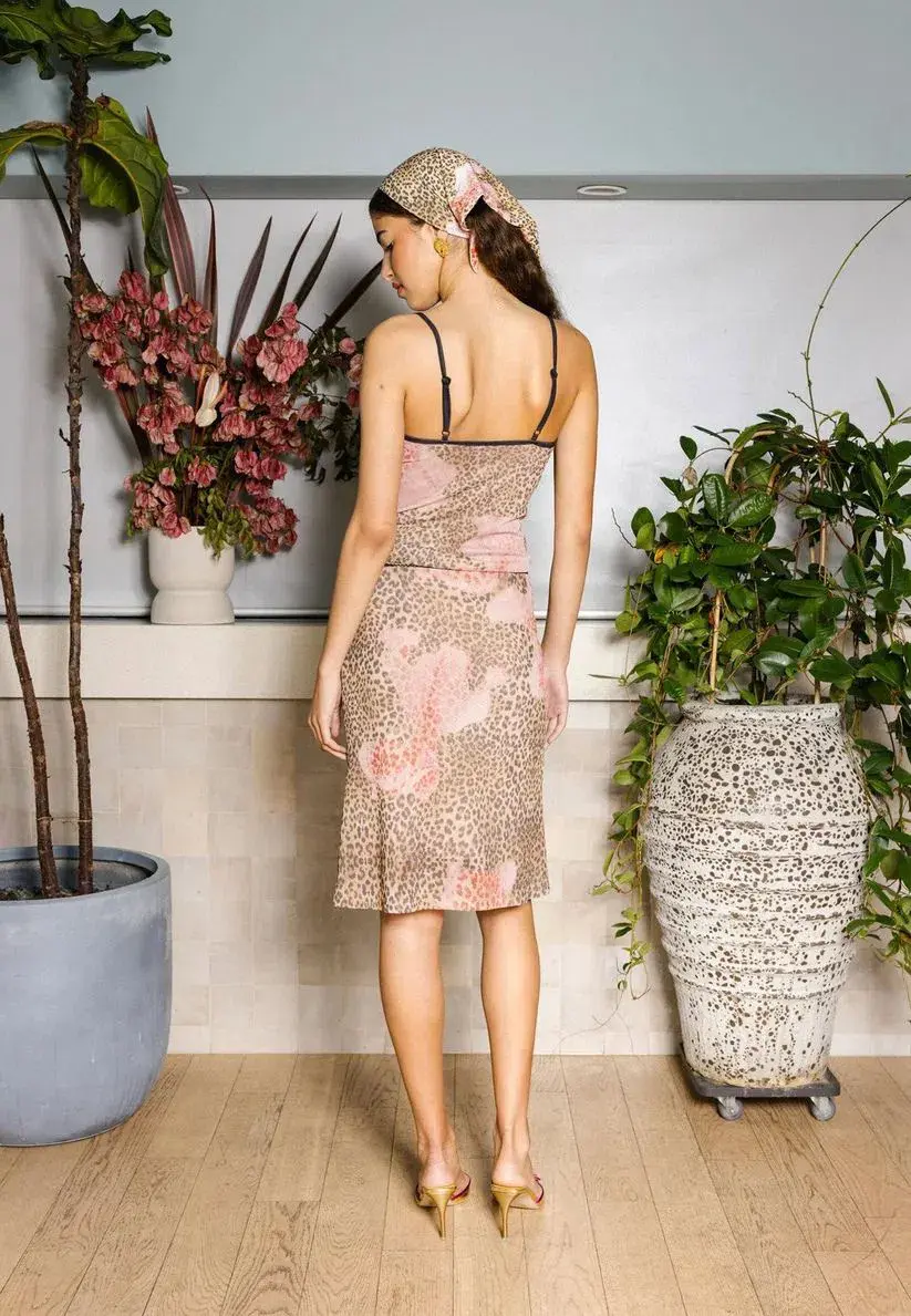 With Harper Lu Camisole and Midi Skirt Mesh Leopard Set Size S/AU 8 - Image 4