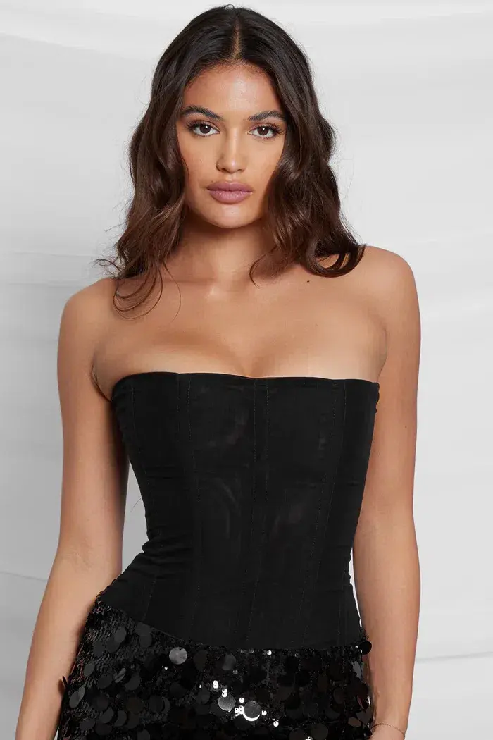  Leau White Muse Mesh Corset Top Black Size 8 - Image 1