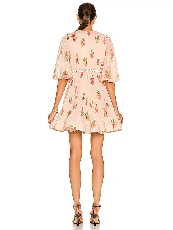 Zimmermann Pleated Mini Dress Blush Floral Size 1 for rent on The Volte - main image
