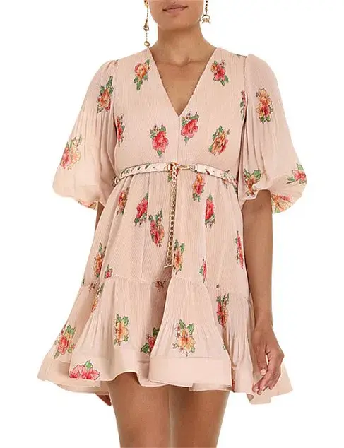 Zimmermann Pleated Mini Dress Blush Floral Size 1 - Image 4