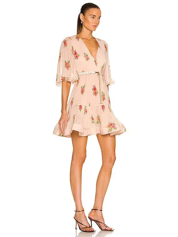 Zimmermann Pleated Mini Dress Blush Floral Size 1 for rent on The Volte - main image