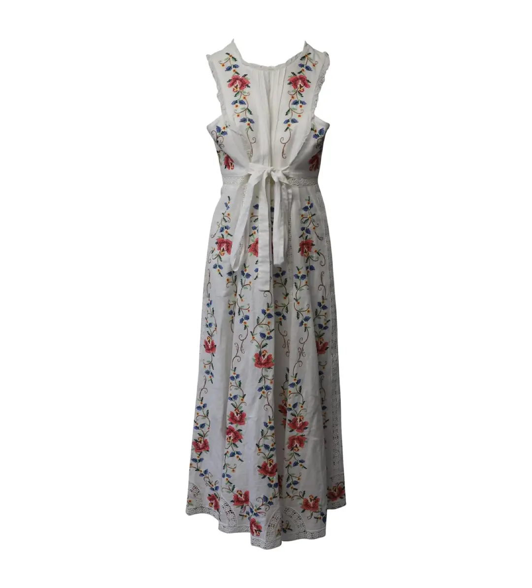 Zimmermann Laelia Cross Stitch Maxi Dress in White Floral Size 1/AU 10 for rent on The Volte - main image