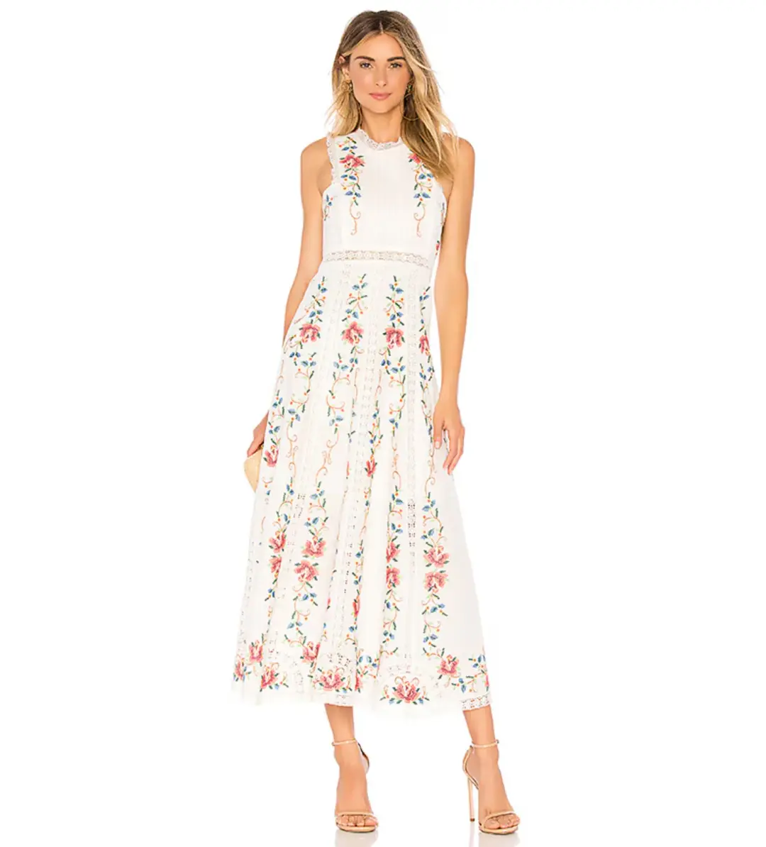 Zimmermann Laelia Cross Stitch Maxi Dress in White Floral Size 1/AU 10 for rent on The Volte - main image