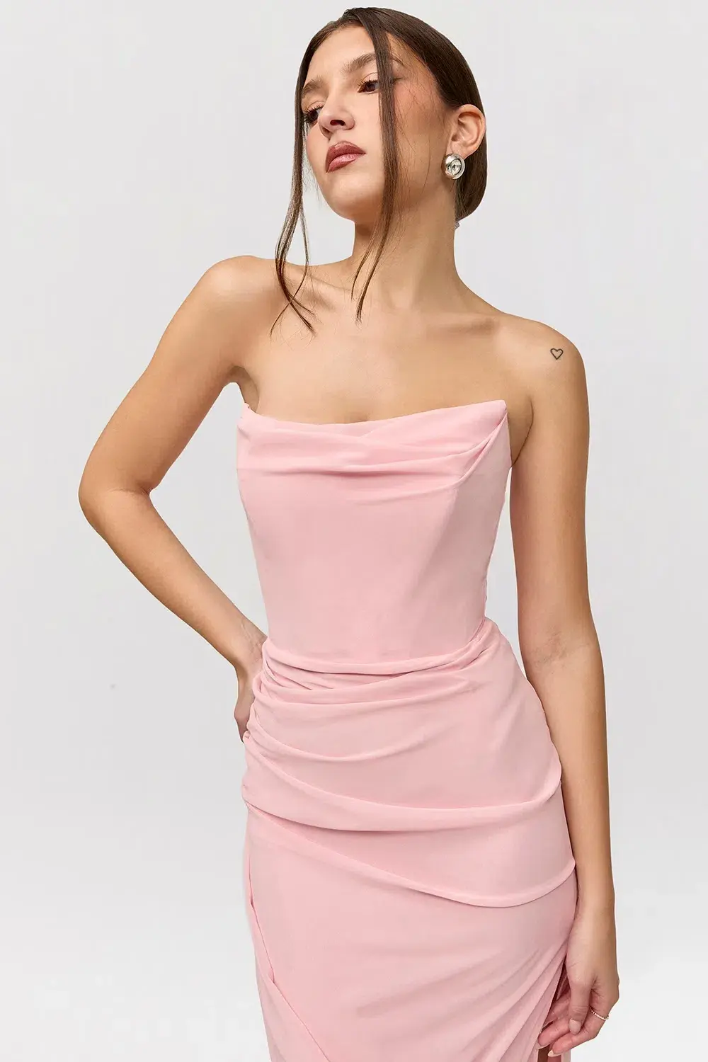 House Of CB Adrienne Georgette Strapless Gown in Pink Quartz Size 8 - Image 3