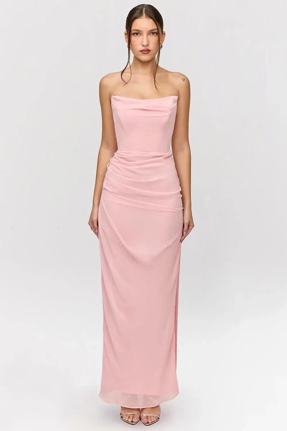 House Of CB Adrienne Georgette Strapless Gown in Pink Quartz Size 8 - Image 2