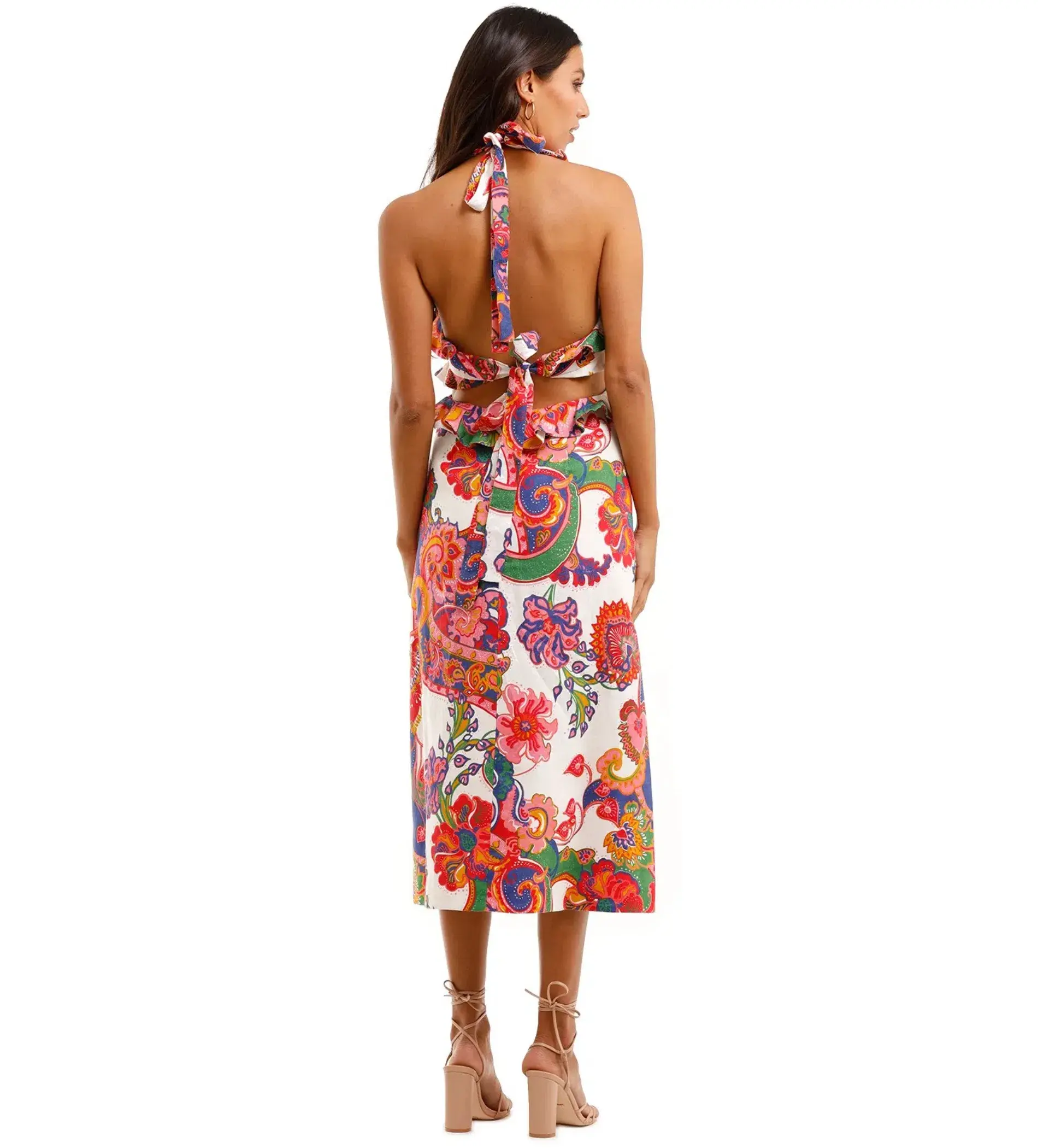 Zimmermann Lovestruck Tie Back Midi Dress Natural Paisley Floral Size 0/AU 8 - Image 3
